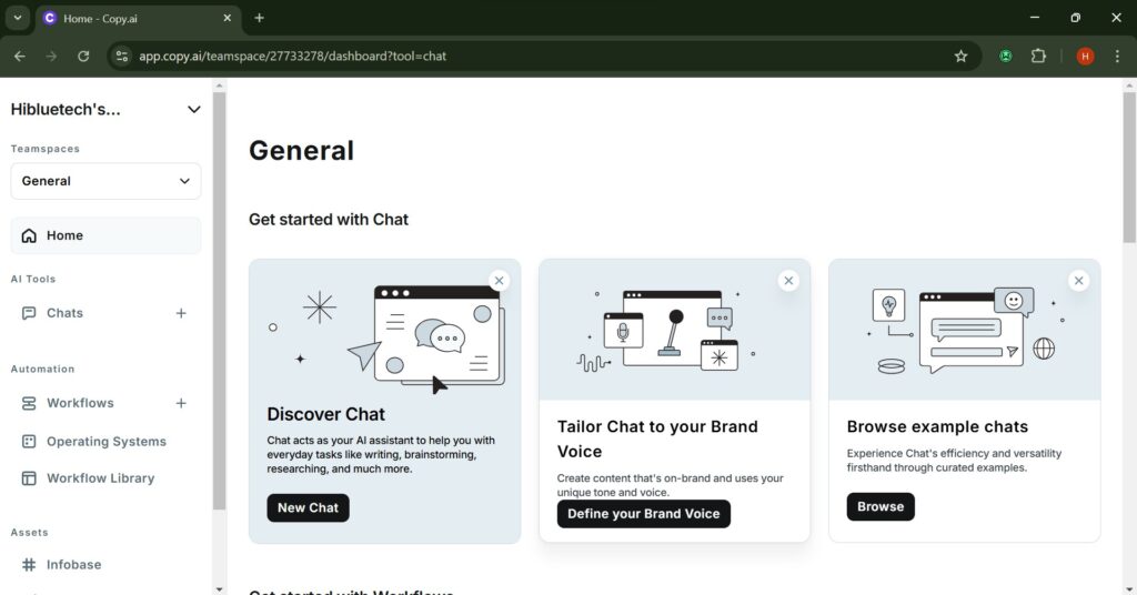 Image of Copy.ai generating ad copy and email content for digital marketing strategies.