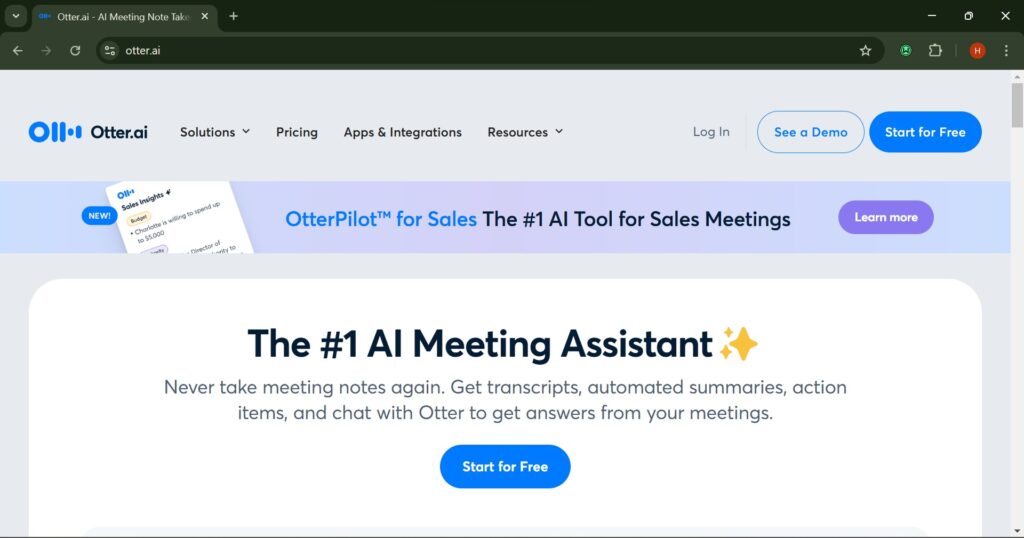 Otter.ai, a simple AI tool for beginners, transcribing meeting notes and enhancing productivity for small business marketing.