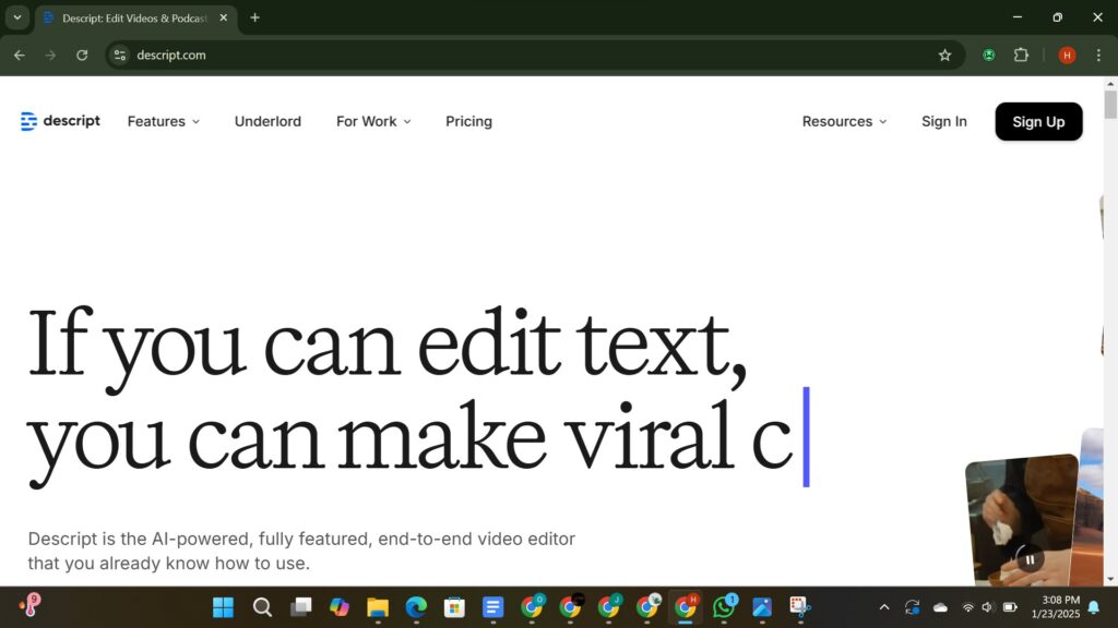 Descript, a simple AI marketing tool for beginners, offering easy audio editing for podcasters and video creators in small businesses.