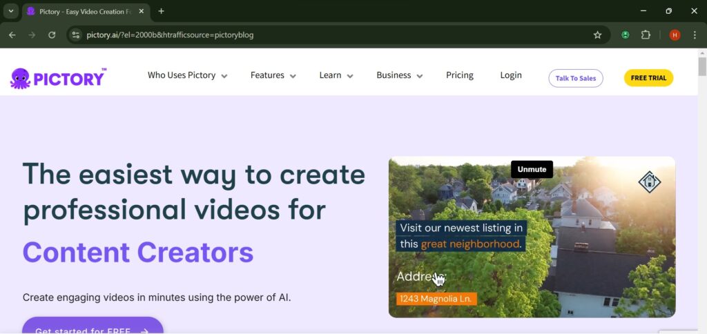 Pictory.ai, a simple AI marketing tool for beginners, converting blog posts into engaging social media videos for small businesses.