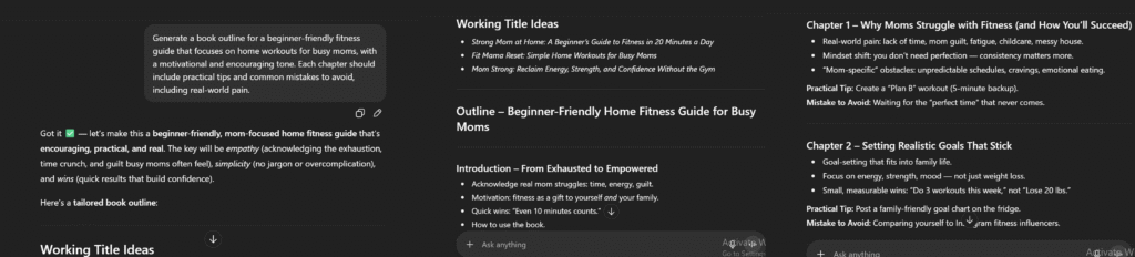 Good AI prompt in DeepSeek showing how to write a book outline effectively.