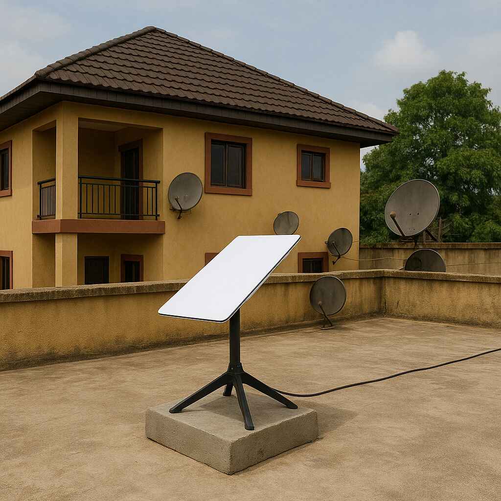 Flat rooftop Starlink dish placement in Nigeria for bungalows and duplexes